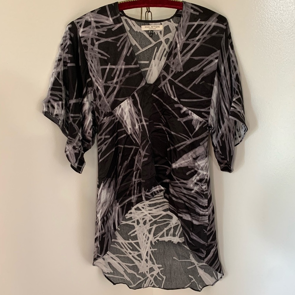 Halston Heritage Printed Satin Hi Low Tunic - Picture 2 of 9